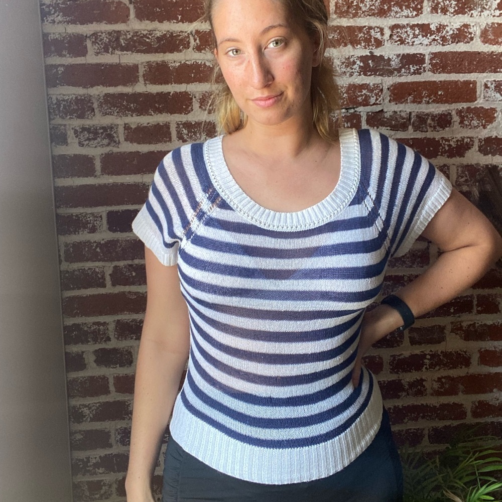 aerie blue and white striped summer knit top - Picture 7 of 7